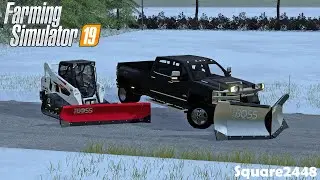 Plowing Snow With 2016 Duramax & Bobcat Skid Loader | Boss Plows | Nebraska Lands | FS19