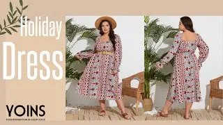 YOINS Plus Size Tribal Long Sleeves Dress
