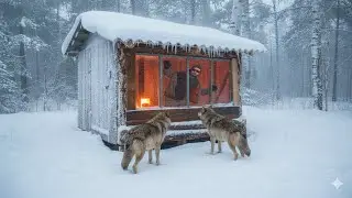 Trapped Alone in -45°C Blizzard | Snowstorm and wolves, I'm hiding in a log cabin, off grid living