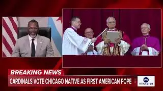 Chicago Mayor Brandon Johnson reacts to newly elected Pope