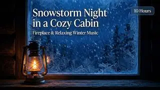10 Hours Cinematic Winter Ambience with Music | Cozy Fireplace&Snowstorm for Focus, Relaxation&Sleep
