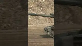 -90 tanks are driving in a row on a ground road, stir up dust