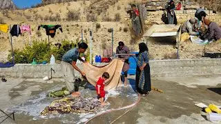 Rural and Nomadic Life: Caring for Nomadic Livestock | Washing Blankets in a Beautiful Yard! 🏕️🐑🌊
