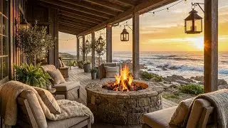 Cozy Beachfront Retreat 🌊🔥 Ocean Waves & Fireplace Crackling Sounds | Relaxing Winter Ambience