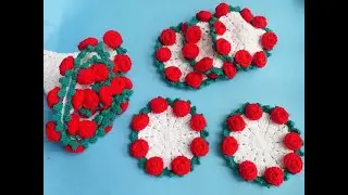 Crochet Red Rose Flower Bouquet Coaster/ Beginners- Friendly Flower Bouquet Coaster tutorial 🌹 💐 🏵 