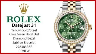 ▶ Часы Rolex Datejust 31 из желтого золота/стали, оливково-зеленый циферблат с цветочным мотивом, бриллиантовый безель 278383RBR &mdash; ОБЗОР