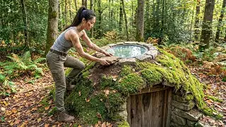 Solo Girl Building a Log Cabin Deep in the Forest (ASMR)