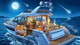 Cozy Modern Yacht Day: Life Jackets Ocean Swim, Warm Dinner & Night Sea Sparkles | Ghibli-Style ASMR