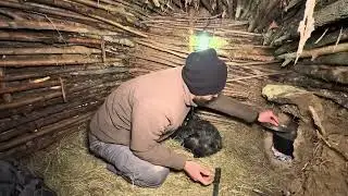 Winter Overnight in a Warm and Cozy Survival Shelter. Clay Oven, Cooking, Wilderness Survival Skills