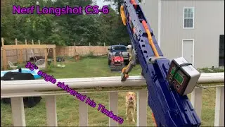 Nerf Longshot CS 6 updated range test. 35 degrees shivered the opps timbers
