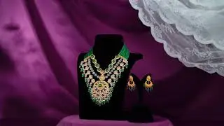 Timeless Opulence: 22k Gold Emerald Long Haar Necklace Set | Krishna Pearls