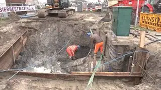 Lekke riool persleiding in stad Groningen