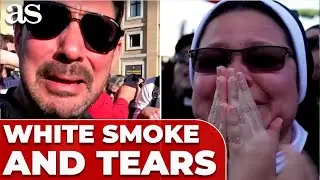 TEARS as WHITE SMOKE billows out from PAPAL CHIMNEY