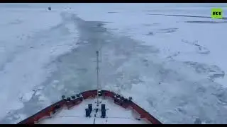 Timelapse from the White Sea as Russian icebreaker cuts path for ships trapped in thick sea ice