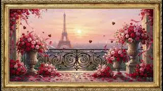 Romantic Evening in Paris | Balcony Roses & Eiffel Tower 4K Screensaver