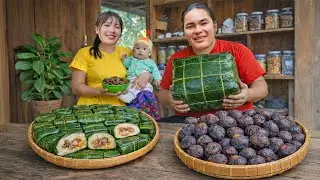 The Process of Making Sticky Rice Cakes with Palm Fruit Filling for My Son to Enjoy | SURVIVAL ALONE
