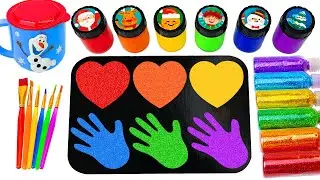 Oddly Satisfying Video l How I Made DIY Crunch Glitter 6 HEART HAND Color Mixing Paint Lollipop ASMR