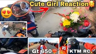 Cute Girl Reaction❤️🥰 // Gt650❤️&zwj;🔥 vs KTM RC🚀 One Wheel🤙🏻😎