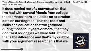 Trump Wants to Garnish Wages of Student Loan Borrowers in default. I Don't Think It'll Work:...