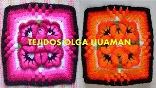 CUADRADO MUESTRA FLOR PENSAMIENTO VIDEO 3 TEJIDO A CROCHET