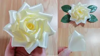Kanzashi ribbon flower tutorial/Satin ribbon craft/Ribbon flowers easy/Diy flower making