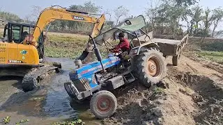 Excavator mini sony working with Powertrac euro 50 !! Mahindra yuvo 575 !! Village For Work