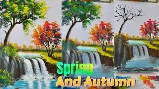 Spring and Autumn Landscape Painting | Relaxing Acrylic Art Tutorial | TreeFlow Art