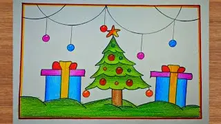 How To Draw Christmas Tree 🎄 With Gifts  || Christmas Tree 🎄 Drawing with Gifts box 🎁 #circleart
