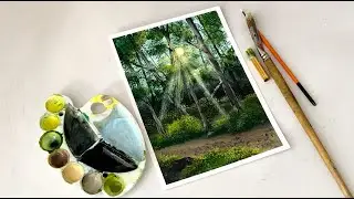 How to paint easy forest landscape | Easy Acrylic Painting Tutorial for Beginners🌱