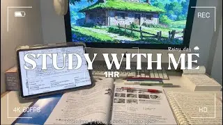 1-HOUR STUDY WITH ME 📖| Pomodoro 30/5 ✍🏻| Calm piano 🎹| Rainy day🌧️