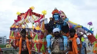 Shravan Kanwar Yatra Devotees Walks Barefoot with Decorated Kanwars