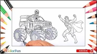 Spider-Man Monster Truck vs Superman Coloring Challenge