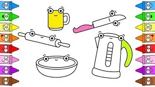 Drawing Kitchen Utensils | Coloring Page Kitchen | Kitchen Utensils For Kids 🍴🍲