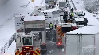 02-16-2025 Louisville, KY - Interstate shutdown after heavy snow, buses and semi-trucks crashed