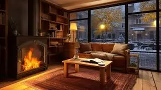 Firelight & Falling Snow ❄️ Cozy Winter Café Reading Ambience | Relaxing Fireplace Sounds