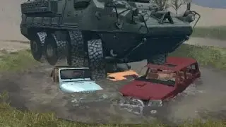 High Volts Gaming - Spin Tires - Russian 8x8 Smashes 3 SUVs into Mud Pit