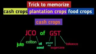 trick to remember major crops in India, cash crops,plantation crops,food crops.