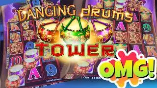 Dancing Drums Tower DOUBLE DRUM FREE SPINS Lots of Retriggers IT CAN PAY BIG!!
