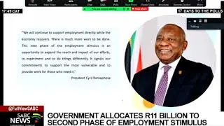 Government allocates Eleven billion rand to second phase of employment stimulus