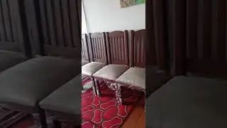Sillas de comedor ,Madera de Cedro Real, ac&aacute;bado Poliuretano Mate ✨ Tapizado de Tela Damasco.