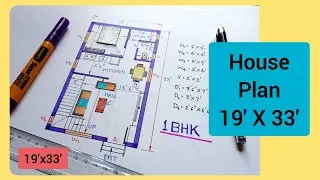 19 x 33 house plan || 1BHK home design || 19 x 33 ghar ka naksha ||  627 sqft building drawing