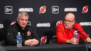 Keefe and Fitzgerald address the media on the first day of Devils training camp