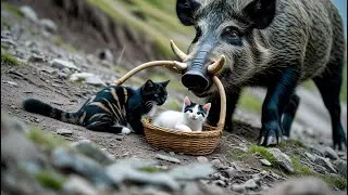 Mama Cat and Kitten &ndash; A Journey Through Windy Mountains