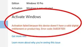 How to fix windows 10 activation failed with error code 0x803f7001