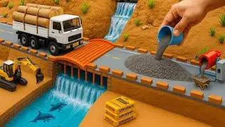 Mini Cement Road & Bridge Construction | DIY Road Building with Truck and Tractor