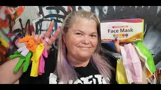 Multi Colored Surgical Mask with Latex Rubber Gloves Tryon Haul Show & Tell 🧡💛💚🩷💜