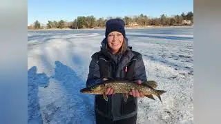 ice fishing on the Wisconsin River system. ice fishing pike, tipup fishing, all catch and release