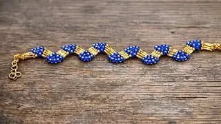 Elegant Blue & Gold Beaded Bracelet  Handmade  Jewelry 