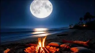 Moonlit Ocean Waves & Warm Fire | Drift into Deep, Peaceful Sleep 🌊🔥