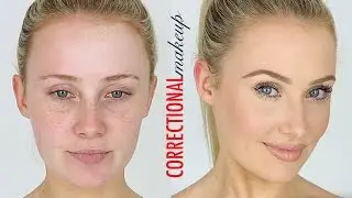 CORRECTIONAL MAKEUP! Redness, Large Pores, Small Eyes, Dark Circles etc | Lauren Curtis